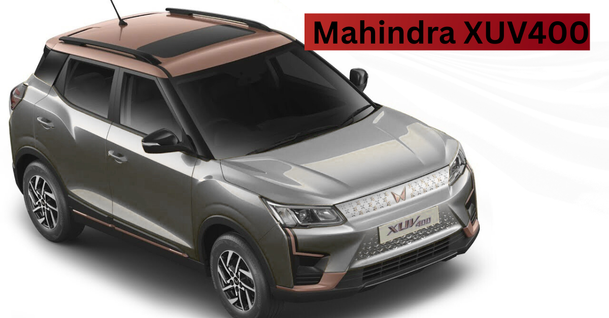 Mahindra XUV400 electric SUV blue variant front 3/4 view