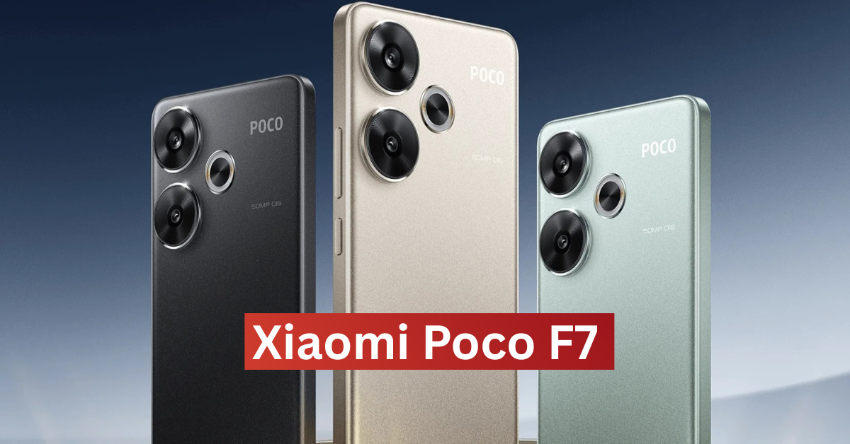 Xiaomi Poco F7 smartphone in black, silver, and grey color variants