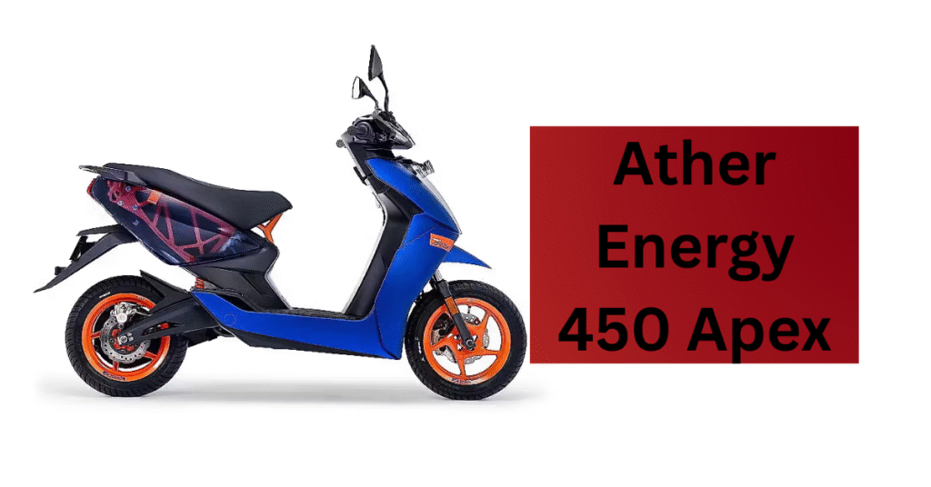 सड़क पर चलते हुए Ather 450 Apex स्कूटर का रियर व्यू