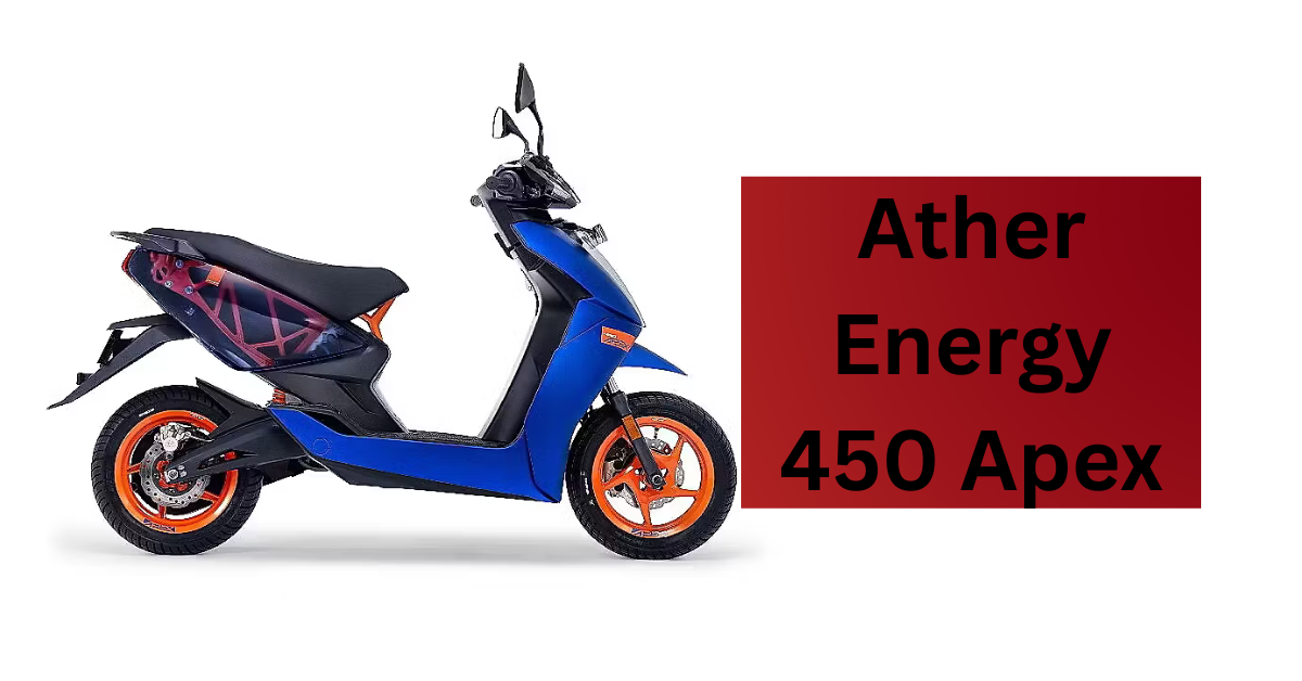 सड़क पर चलते हुए Ather 450 Apex स्कूटर का रियर व्यू